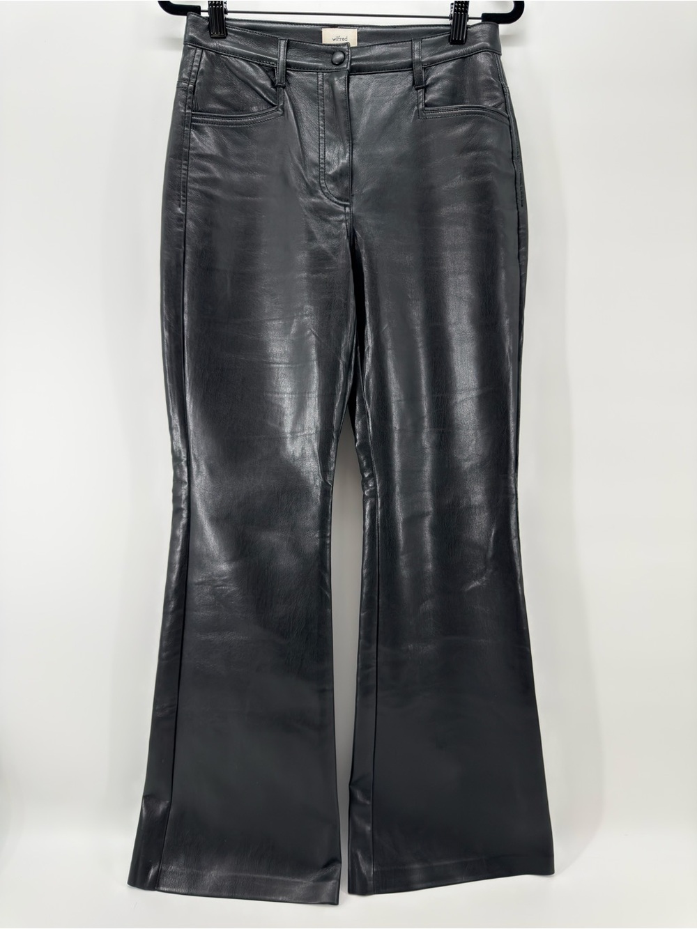 Aritzia Wilfred Beatrix Mid Rise Vegan Leather Flare Pants 4 black